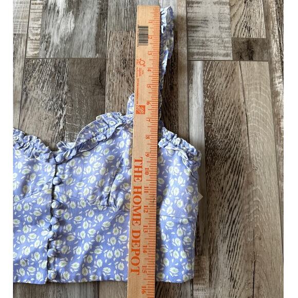 Zara Micro Floral Crop Top Size Small Button Front Ruffle Neckline Straps Lined - Picture 9 of 9